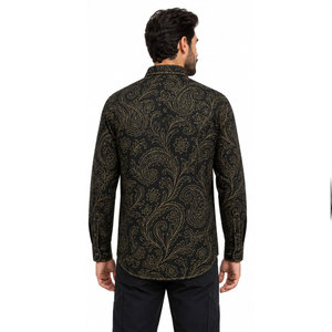Chemise de travail à manches longues pour homme en coton noir à imprimé cachemire, confortable, uniforme de mode imprimé à l'écran - Product Image 5