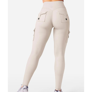 Light Beige Color Legging For Women's Highly Stretchable Fabric With Multi Pockets Breathable <b>Tights</b> Wholesale Cheap Price - Product Image 6