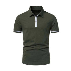 เสื้อโปโลแขนสั้นผู้ชายแบบสวมใส่สบาย คอปกซิป 1/4 ซิป ผ้าถัก เหมาะสำหรับเล่นกีฬาและใส่ลำลองในฤดูร้อน - Product Image 1