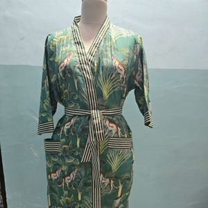 Green Cotton Animal Print <b>Kimono</b> Robes Beautiful <b>Kimono</b> Bridesmaid Dressing Gown <b>Women</b> Block Print Handmade Robes <b>Kimono</b> Gift - Product Image 1