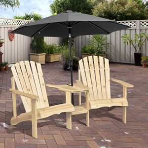 Set di 2 Sedie Doppie Adirondack in Legno Naturale con Tavolino Centrale e Foro per Ombrellone per Terrazza e Giardino - Product Image 2