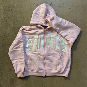เสื้อฮู้ดกันหนาวแบบ unisex ผลิตในปากีสถาน ผ้าฝ้าย 100% ซิปหน้า มีกระเป๋า แต่งลายปักแบบดิสเทรส ทรงโอเวอร์ไซส์ แห้งเร็ว คุณภาพสูง - Product Image 1