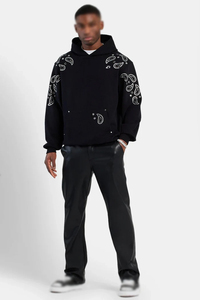 Sweat-shirts à capuche pour hommes en molleton de coton épais, coupe oversize, avec manches à motif cachemire et strass, style streetwear, pour marque privée et production en gros - Product Image 5