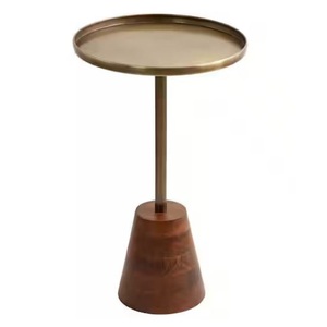 Premium Honey Wood Tray Top Drink <b>Table</b> <b>Matte</b> Black Cylinder Base Accent <b>Table</b> - Product Image 4