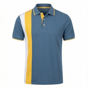 Polo à manches courtes pour homme, bleu, jaune et blanc, design tricoté décontracté, coupe classique - Product Image 1