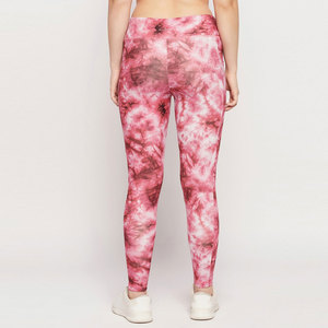 Pink Mid Waist <b>Leggings</b> Full Length Knitted Stretch Eco-Friendly Moisture-Wicking Sporty Women's <b>Workout</b> Pants <b>with</b> <b>Pockets</b> - Product Image 3