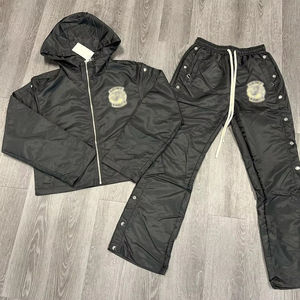 Nouveautés Ensemble de survêtements coupe-vent unisexe 100% Coton respirant léger imprimé délavé à l'acide noir personnalisé - Product Image 5