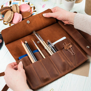 Rouleau à outils en cuir de qualité supérieure pour artistes, porte-crayons portable, organisateur de rangement pour dessin, conception personnalisée, vente en gros OEM, prix d'usine - Product Image 5