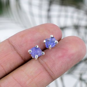 <b>Top</b> Grade Tanzanite Stud Earrings 925 Sterling <b>Silver</b> Natural Gemstone Handmade Jewelry For Women At Wholesale Price - Product Image 1