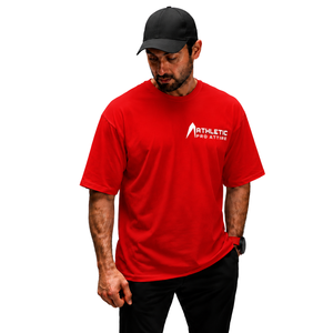 Men’s 100% Cotton Bright <b>Red</b> Oversized T-Shirt Heavyweight Breathable Crew Neck Short Sleeve Casual Gym Streetwear Training Tee - Product Image 1
