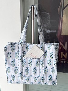 Floral Geometric Stripe Design Durable Tote Bag Quilted Cotton Thickened Handheld <b>Shoulder</b> <b>Strap</b> with Large Capacity - Product Image 4