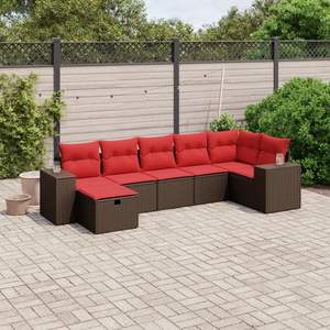 Conjunto de Sofás de Patio de Ratán Sintético Marrón Moderno con Cojines, Muebles de Exterior, 7 Piezas, Asientos Seccionales - Product Image 3