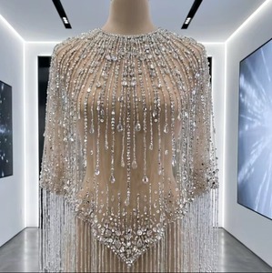 Cape à paillettes dorées exquises style années 20, boléro perlé pour robe de soirée formelle, écharpe de soirée en maille transparente – Direct Usine - Product Image 1