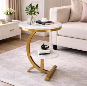 Modern <b>Marble</b> <b>Top</b> <b>Console</b> <b>Table</b> with Gold Metal Base Contemporary Accent Furniture - Product Image 1