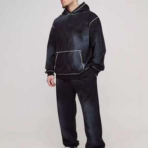 Ensemble de survêtement de luxe pour homme, effet délavé, style vintage, avec sweat à capuche et pantalon de jogging, personnalisable, marque privée, OEM, ODM, streetwear - Product Image 5