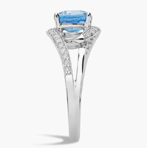 Anillo de compromiso de topacio azul talla cojín con engaste de garra, plata de ley 925 chapada en oro, de lujo para fiesta de bodas - Product Image 4