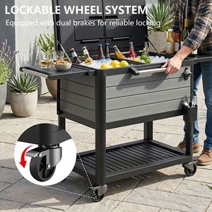 Chariot isotherme d'extérieur à roulettes avec doubles couvercles latéraux, étagères pliables et roulettes multidirectionnelles - Product Image 4