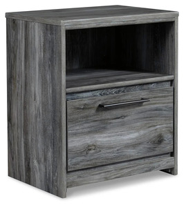 Modern Gray Wood Grain Nightstand with Single Drawer and Open Shelf Metal Handle Bedroom Furniture for bedroom use - Product Image 3