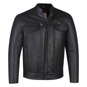Blouson Bomber Moto Homme en Cuir Noir Écologique Coupe-Vent Col Montant Fermeture Éclair Manches Classiques Couleur Unie - Product Image 5