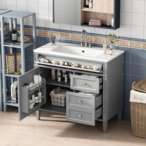 Mobile bagno moderno da 36 pollici con lavabo integrato, 2 cassetti e cassetto a ribalta, mobiletto contenitore per bagno con lavabo singolo - Product Image 3