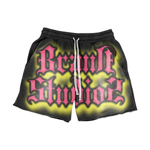 Vente en gros usine : Ensemble short et t-shirt graphique coupe ample, style streetwear d'été, délavé à l'acide, sérigraphié, style vintage hip-hop, avec logo - Product Image 4