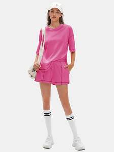 Conjunto de Dos Piezas de Tela Suave para Mujer, Pantalones Cortos y Camiseta, Estilo Casual de Verano, Ecológico, Cómodo para el Hogar - Product Image 3