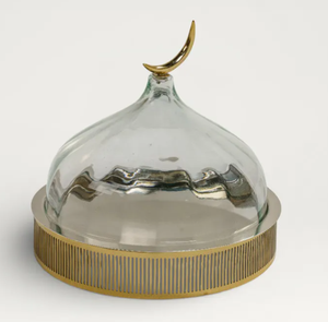 Cúpula de Cristal Transparente Moderna para Cubrir Alimentos con Borde de Acero Inoxidable, Plato para Servir para Decoración de Mesa de Comedor para Fiestas - Product Image 1