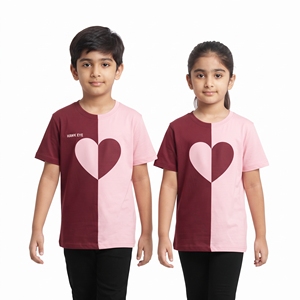 T-shirts personnalisés à motif cœur pour enfants, col rond, manches courtes, bicolores, unisexe, vêtements pour garçons et filles, fournisseur en gros - Product Image 3