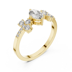 14K Yellow Gold Oval & Round Cut Lab Grown Diamond <b>Ring</b> Cluster Bridal Engagement <b>Ring</b> with IGI Certified New Grown Diamond - Product Image 2