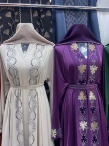 Wholesale Modest Dubai Beaded Sequined Long Sleeve Abaya Muslim Traditional Handmade Wedding Women Polyester Breathable V Neck - Product Image 4