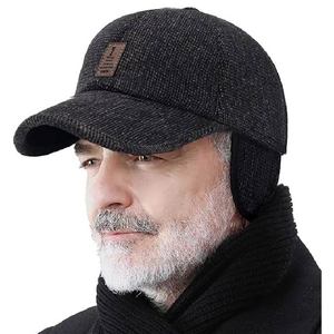 Winter Warm Baseball Cap with Earflaps <b>Men</b> Thickened Knit <b>Thermal</b> Dad <b>Hat</b> Windproof Outdoor Golf Cap with Ear Flap Leather Patch - Product Image 1