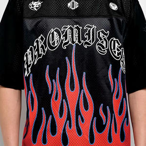 Camiseta de fútbol americano de malla para hombre, estilo urbano, transpirable, de poliéster, con gráfico de llamas, corte holgado, personalizada, OEM, ODM, al por mayor para compradores de EE. UU. - Product Image 2