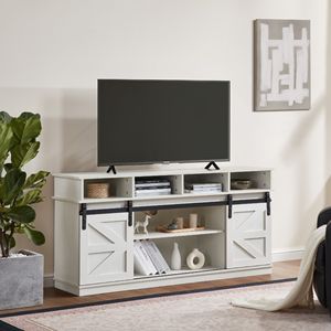 <b>Adjustable</b> Modern Farmhouse Wood TV Stand Sliding Barn Door Entertainment Center Storage Cabinet <b>Table</b> for Living Room Sh-Styled - Product Image 2