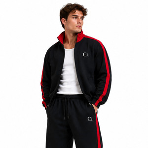 Sudadera con capucha extragrande de cuello alto personalizada OEM con cremallera lateral y franja, chaqueta de forro polar de 450 GSM, pantalones deportivos de pierna ancha - Product Image 1