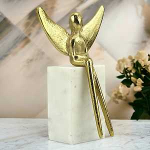 Jaffs Exports JE2085 Golden Angel Figurine Sculpture Aluminium Base Contemporary Decor Artistic Handmade Eco-Friendly Living - Product Image 3