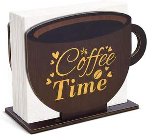 Porta Servilletas de Madera con Diseño de Taza de Café, Estilo Rústico para Cafetería, Cocina, Estación de Café, Dispensador de Servilletas - Product Image 1