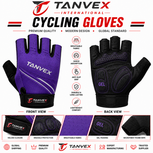 Gants de cyclisme TANVEX Racing, demi-doigts, en Spandex/Polyester, avec rembourrage en gel, respirants, antidérapants, fermeture auto-agrippante, unisexe - Product Image 2