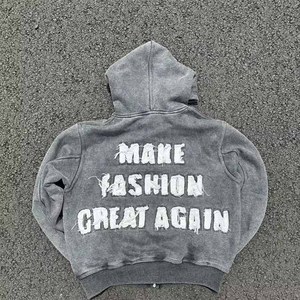 Sweat-shirt à capuche gris foncé délavé à l'acide de haute qualité, coupe lourde, épaules tombantes, imprimé athlétique, vente en gros, streetwear - Product Image 2