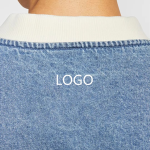 T-shirt de basketball en jean oversize pour homme, style vintage années 90, col montant, manches courtes, épais, délavé, respirant, séchage rapide, streetwear, OEM - Product Image 2