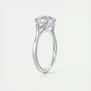 Bague de fiançailles à trois pierres avec diamants ronds de laboratoire de 2,50 carats sertis sur le côté et or blanc 14 carats - Product Image 4