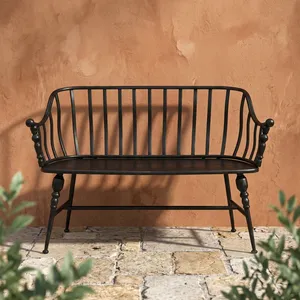 Banco de Jardín Vintage de Metal Negro con Respaldo Curvo y Reposabrazos, Mueble Decorativo para Interiores y Exteriores - Product Image 5