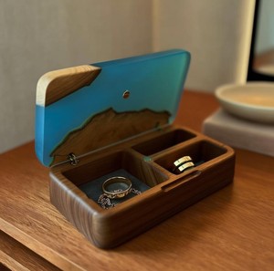<b>Resin</b> Jewelry Box With Wooden Inlay Blue Finish Artistic Storage Jewelry Bracelet Holder Wooden Keepsake Box With <b>Resin</b> <b>Crafts</b> - Product Image 1