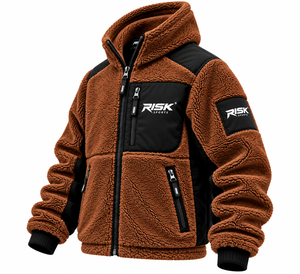 RISK SPORTS <b>Men's</b> Sporty Solid <b>Sherpa</b> <b>Fleece</b> Thick Jacket Hooded Zip-Up Winter Warm Coat - Product Image 5