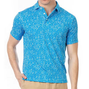 Ensemble polo et short imprimé pour homme, motif micro bleu, tenue décontractée d'été en deux pièces - Product Image 1