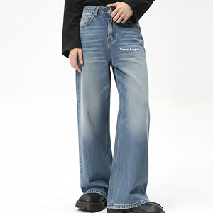 High Quality Vintage Winter Hip Hop Straight Fit Wide Bottom Streetwear Denim Jeans <b>Pants</b> Wholesale Casual Wear 14 OZ Denim - Product Image 1