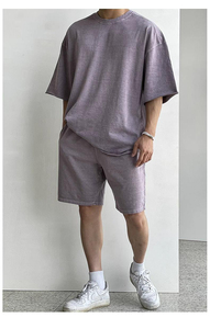 High Quality Breathable Quick Dry Men's <b>Polyester</b>/Cotton Blend Hip Hop Acid Wash Summer T Shirts Jogger Running <b>Shorts</b> Set Two - Product Image 3