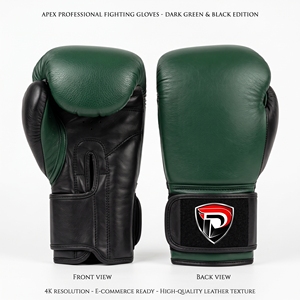 Dumela International <b>Green</b> <b>Black</b> White Leather Boxing Gloves Professional Training Gear Logo Design - Product Image 1