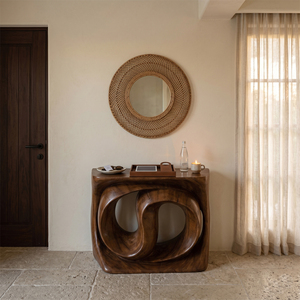 Natural Suar Wood Unique <b>Console</b> <b>Table</b> Twisted Organic Shape High Quality Walnut Finish Modern Leg <b>Entry</b> Hotel Apartment Bedroom - Product Image 5
