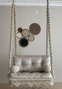 Silla colgante de macramé, columpio cuadrado grande de macramé, silla colgante de macramé de algodón, silla columpio de macramé, macramé hecho a mano - Product Image 2