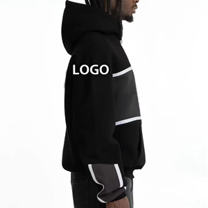 Sweat-shirt à capuche oversize pour homme, couleur noire, design color block, logo imprimé sur le devant, tissu en molleton respirant, décontracté - Product Image 3